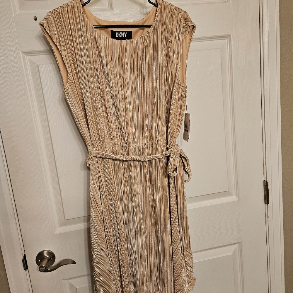 DKNYC Beige Pleated Mini Dress